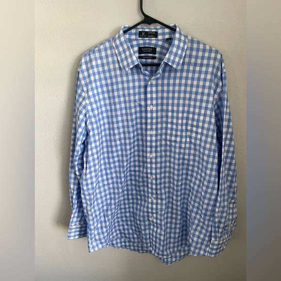 Men's Regular Fit Button Down Dress Shirt Blue and White Nordstrom - Picture 2 of 9
